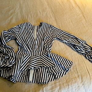 Gorgeous peplum striped faux wrap long sleeve top